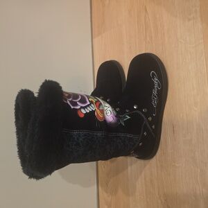 Ed Hardy by Christian Audigier Black Suede Boots Size 9.